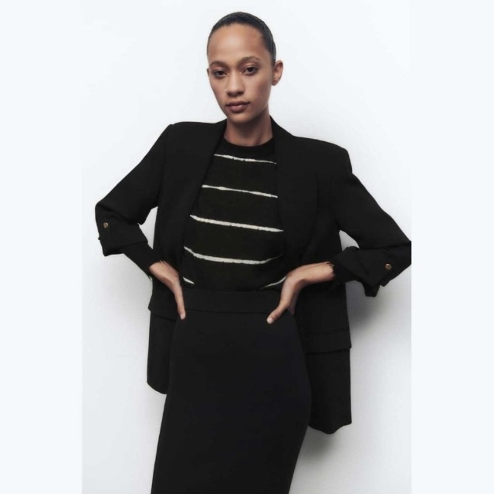 Zara draped open front blazer rolled 3/4 sleeves w/ gold buttons